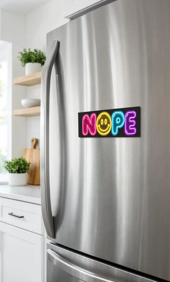 NOPE Neon Smiley Car Magnet | Funny Retro Neon Sign Vehicle Magnet