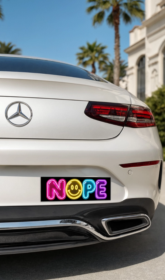 NOPE Neon Smiley Car Magnet | Funny Retro Neon Sign Vehicle Magnet