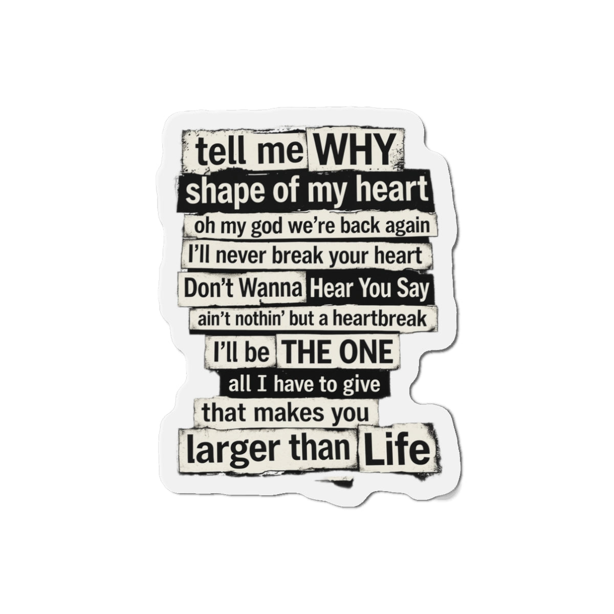 90s boy band Song Lyric Collage Die-Cut Magnet | Nostalgia Black Text Sticker Magnet | gift for millennials