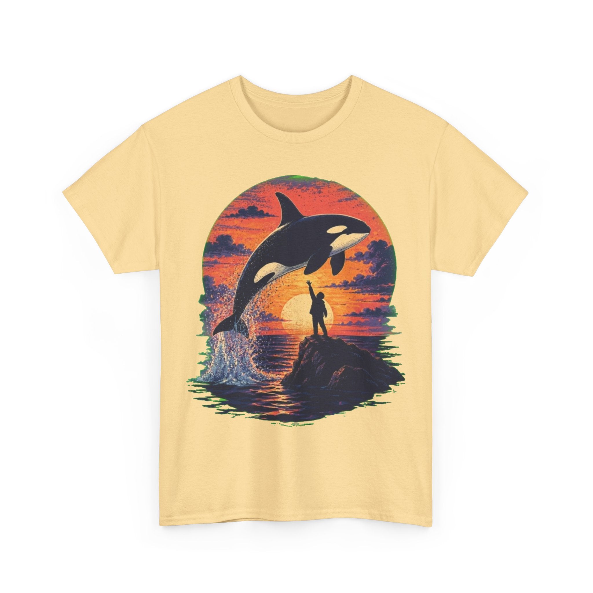 Oversized Retro Orca Tee, Vintage 90s Movie Aesthetic Shirt, Killer Whale Sunset Graphic, Unisex Streetwear Top, Trendy Nostalgic Gift
