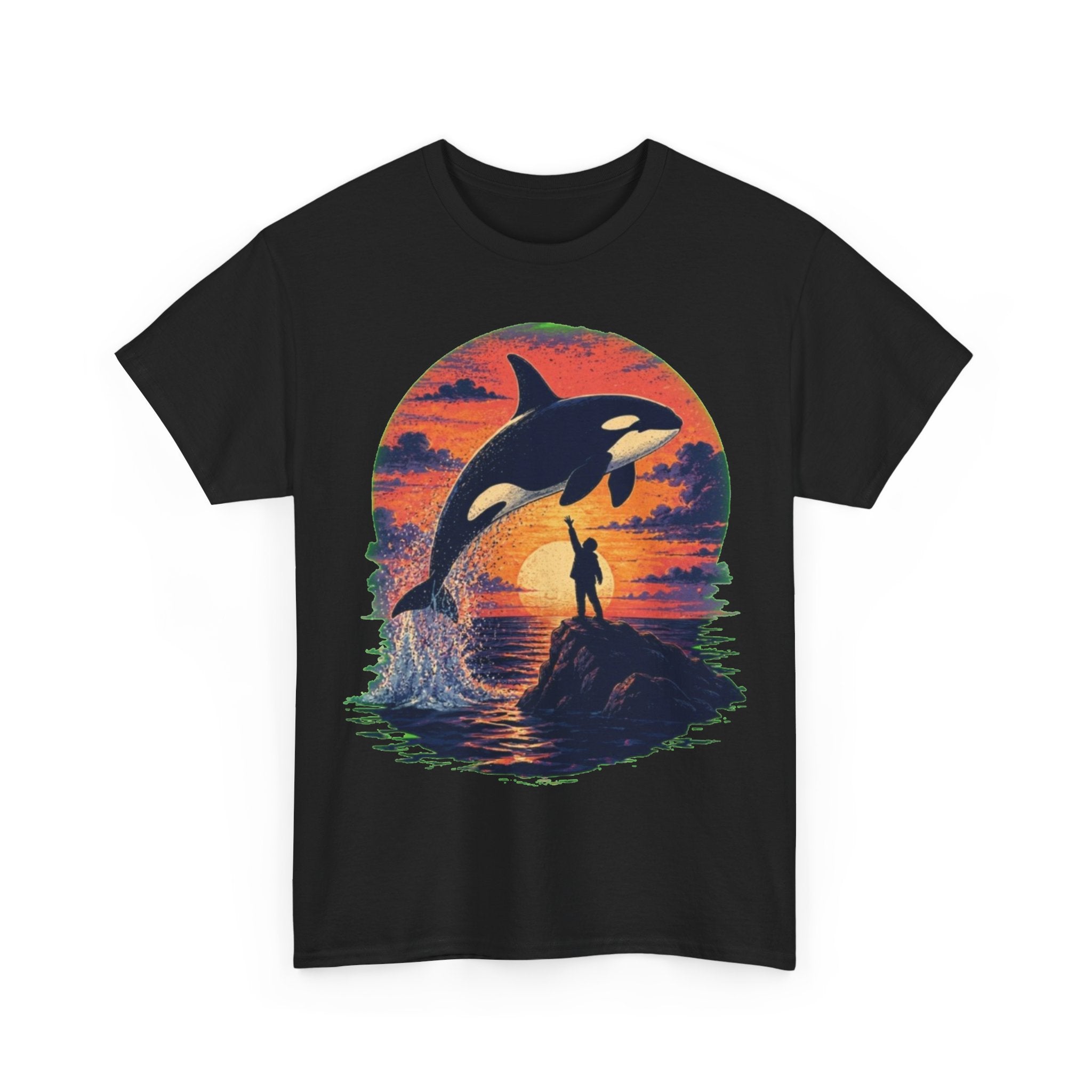 Oversized Retro Orca Tee, Vintage 90s Movie Aesthetic Shirt, Killer Whale Sunset Graphic, Unisex Streetwear Top, Trendy Nostalgic Gift
