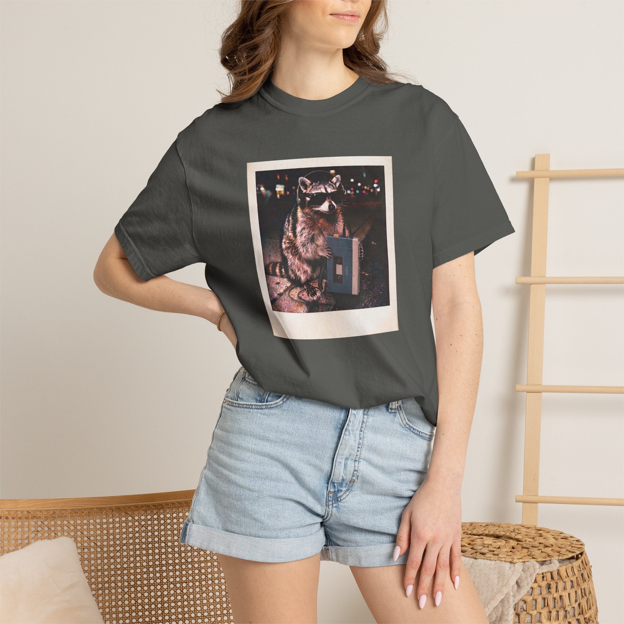 DJ Trash Panda Retro Walkman Raccoon Graphic Tee- Funny Raccoon Comfort Colors Vintage Tee