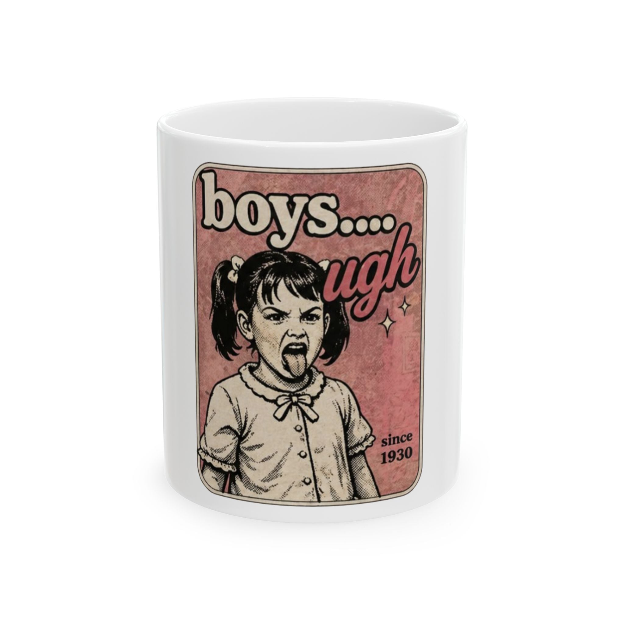 Boys Ugh Vintage Comic Style Ceramic Mug, Funny Retro Sarcastic Coffee Cup, Humorous Gift for BFF or Sister