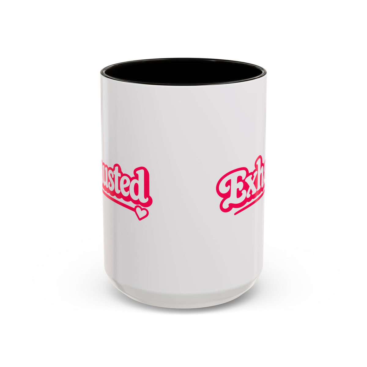 Exhausted Pink Coffee Mug – Funny Tired Girl Mug, Millennial Gift for Women, Overstimulated Work Coffee Cup, 15 oz