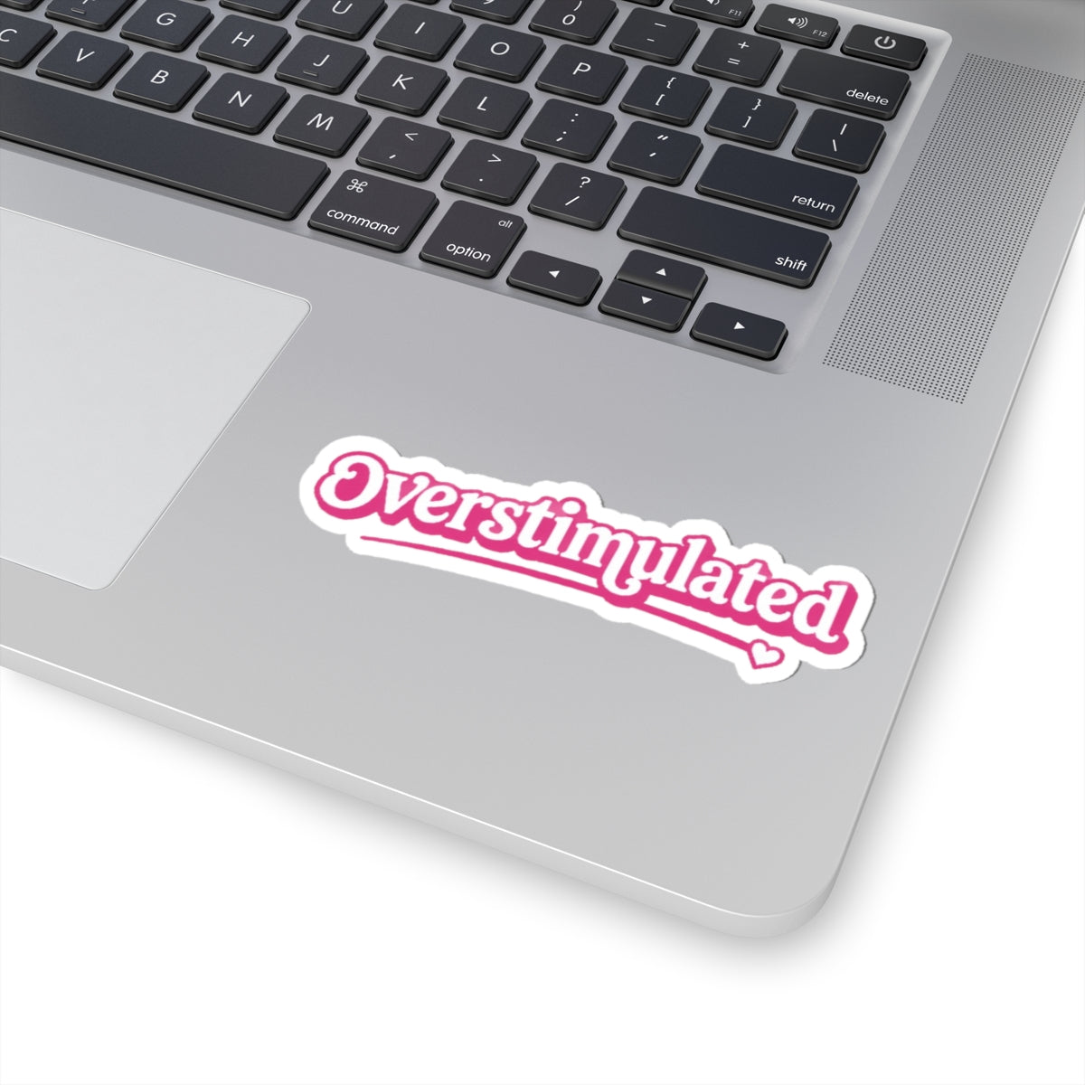 Overstimulated script sticker Kiss-Cut Sticker | pink retro cursive decal