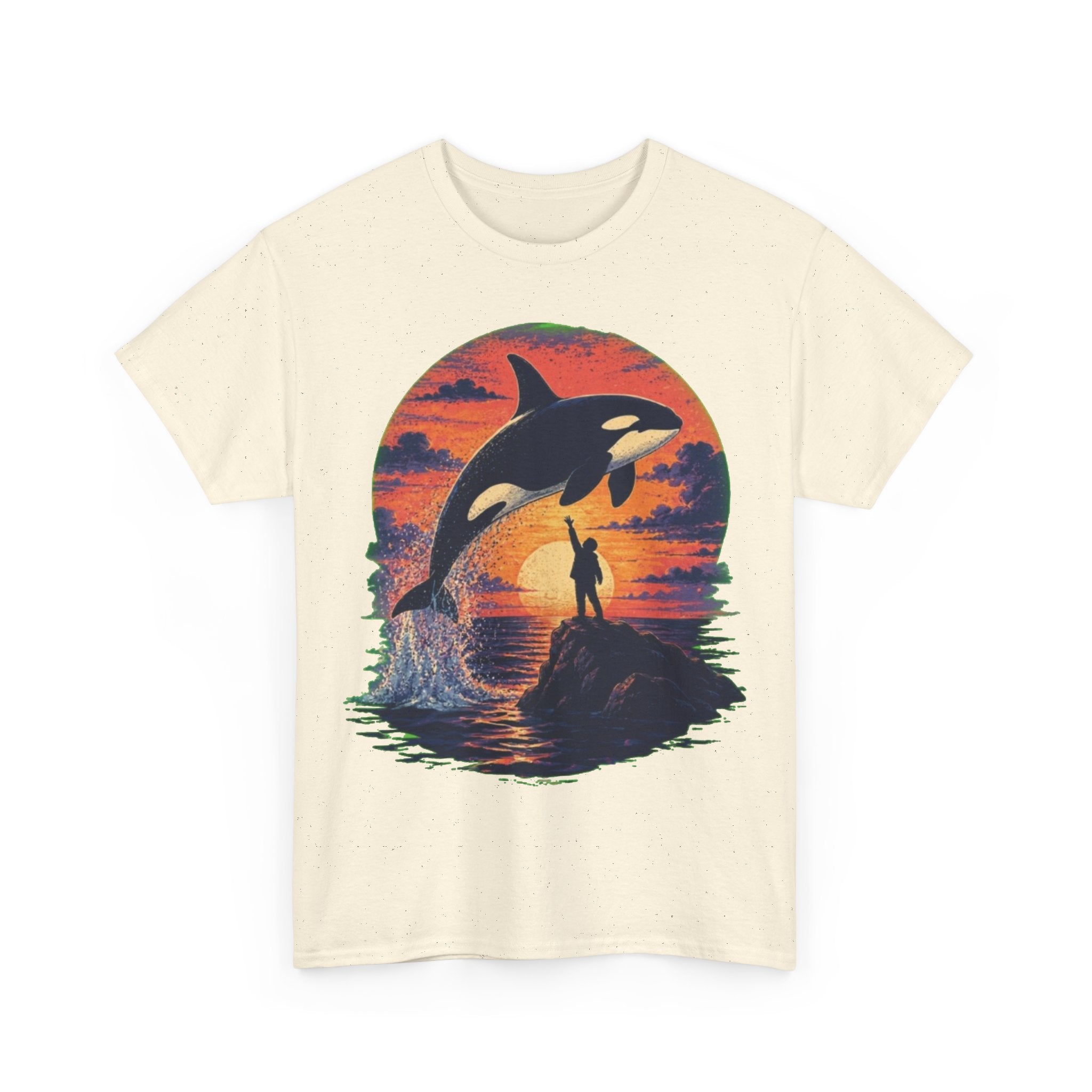 Oversized Retro Orca Tee, Vintage 90s Movie Aesthetic Shirt, Killer Whale Sunset Graphic, Unisex Streetwear Top, Trendy Nostalgic Gift