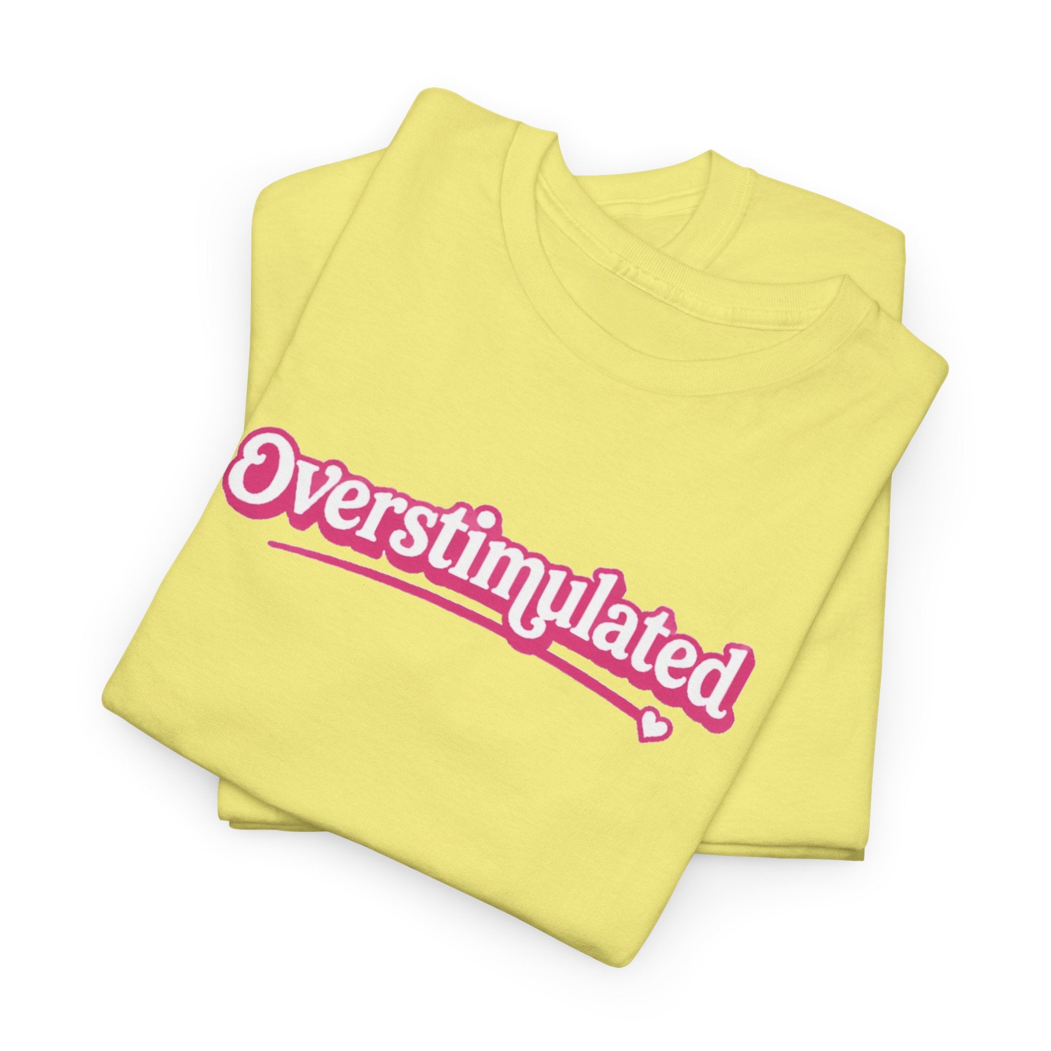 "Overstimulated" Retro Script Heavyweight Graphic Tee | Pink Nostalgia Aesthetic T-Shirt