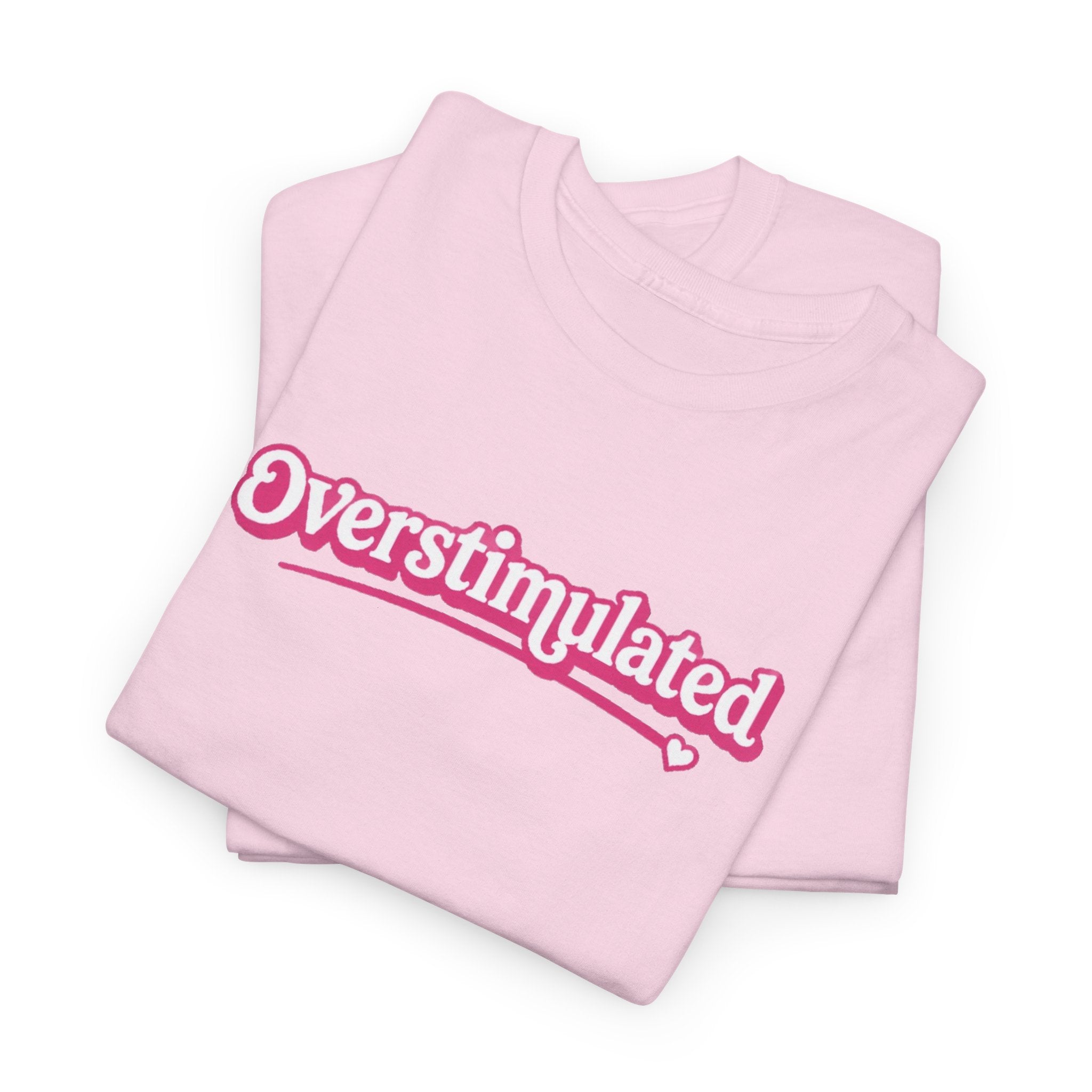 "Overstimulated" Retro Script Heavyweight Graphic Tee | Pink Nostalgia Aesthetic T-Shirt