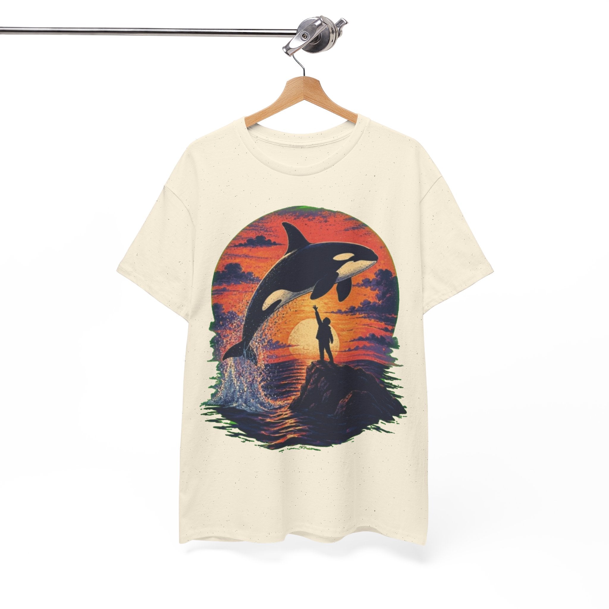 Oversized Retro Orca Tee, Vintage 90s Movie Aesthetic Shirt, Killer Whale Sunset Graphic, Unisex Streetwear Top, Trendy Nostalgic Gift