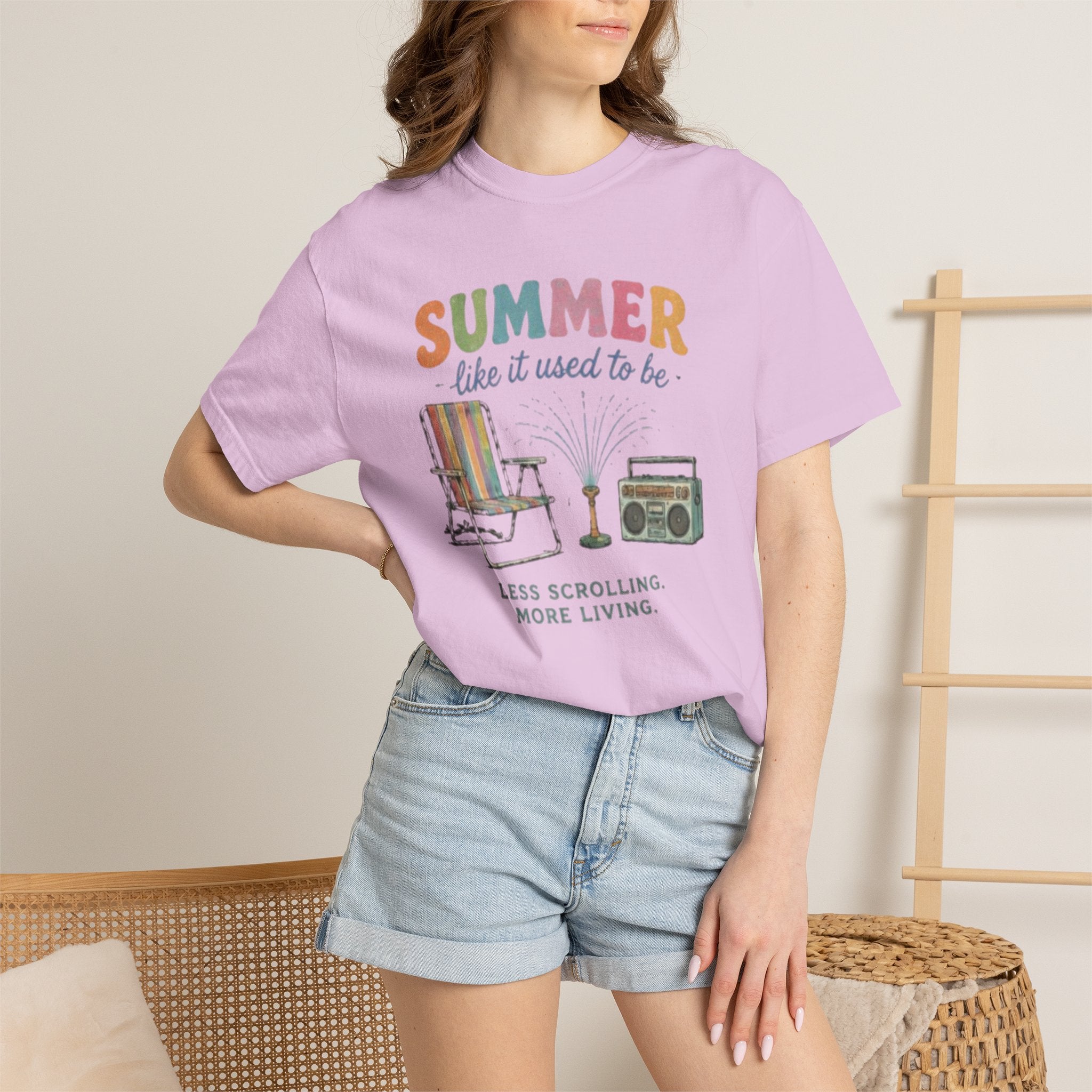 Nostalgic Summer Comfort Colors Shirt | Retro Lawn Chair Boombox Tee | Digital Detox Graphic T-Shirt | Trendy Vintage Aesthetic Clothes