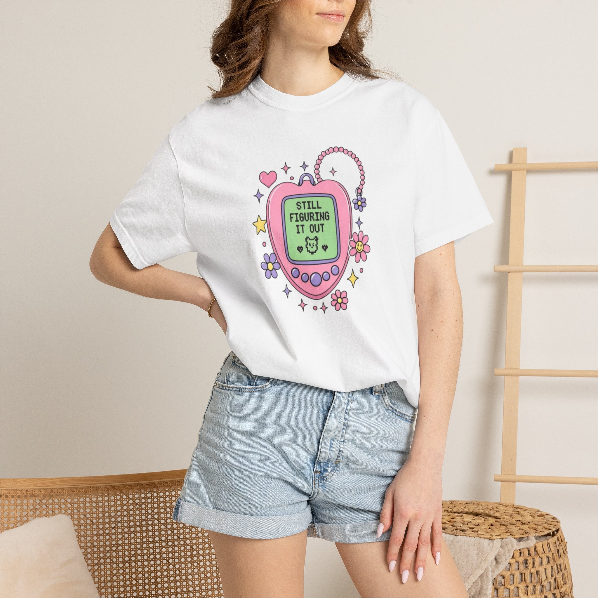 Nostalgic Digital Pet T-Shirt, Y2K Aesthetic Graphic Tee, Retro 90s Pixel Heart Shirt, Pastel Cute Unisex Graphic T-Shirt, Daily Reminder Top