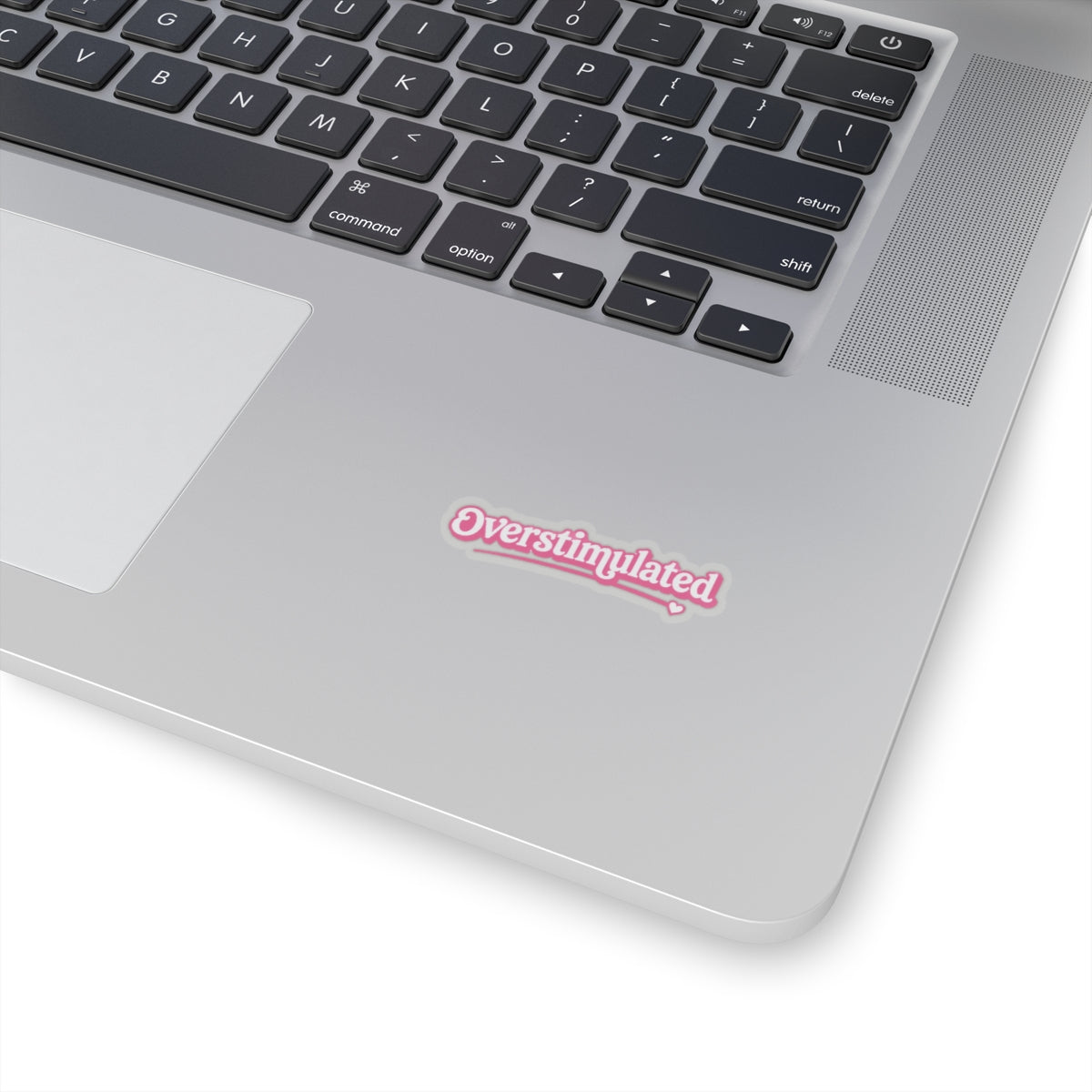 Overstimulated script sticker Kiss-Cut Sticker | pink retro cursive decal