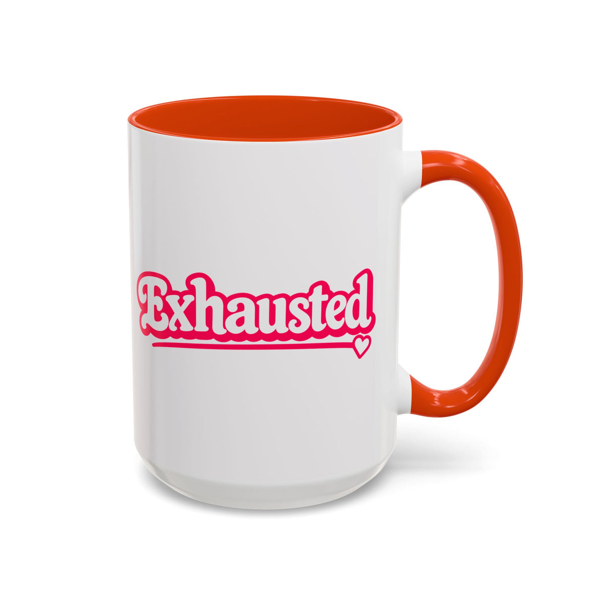Exhausted Pink Coffee Mug – Funny Tired Girl Mug, Millennial Gift for Women, Overstimulated Work Coffee Cup, 15 oz