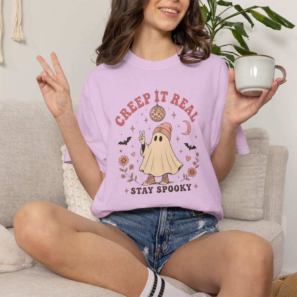 Cute Ghost Halloween Shirt | Creep It Real Retro Tee | Vintage Spooky Season Shirt | Girly Fall Graphic T-Shirt