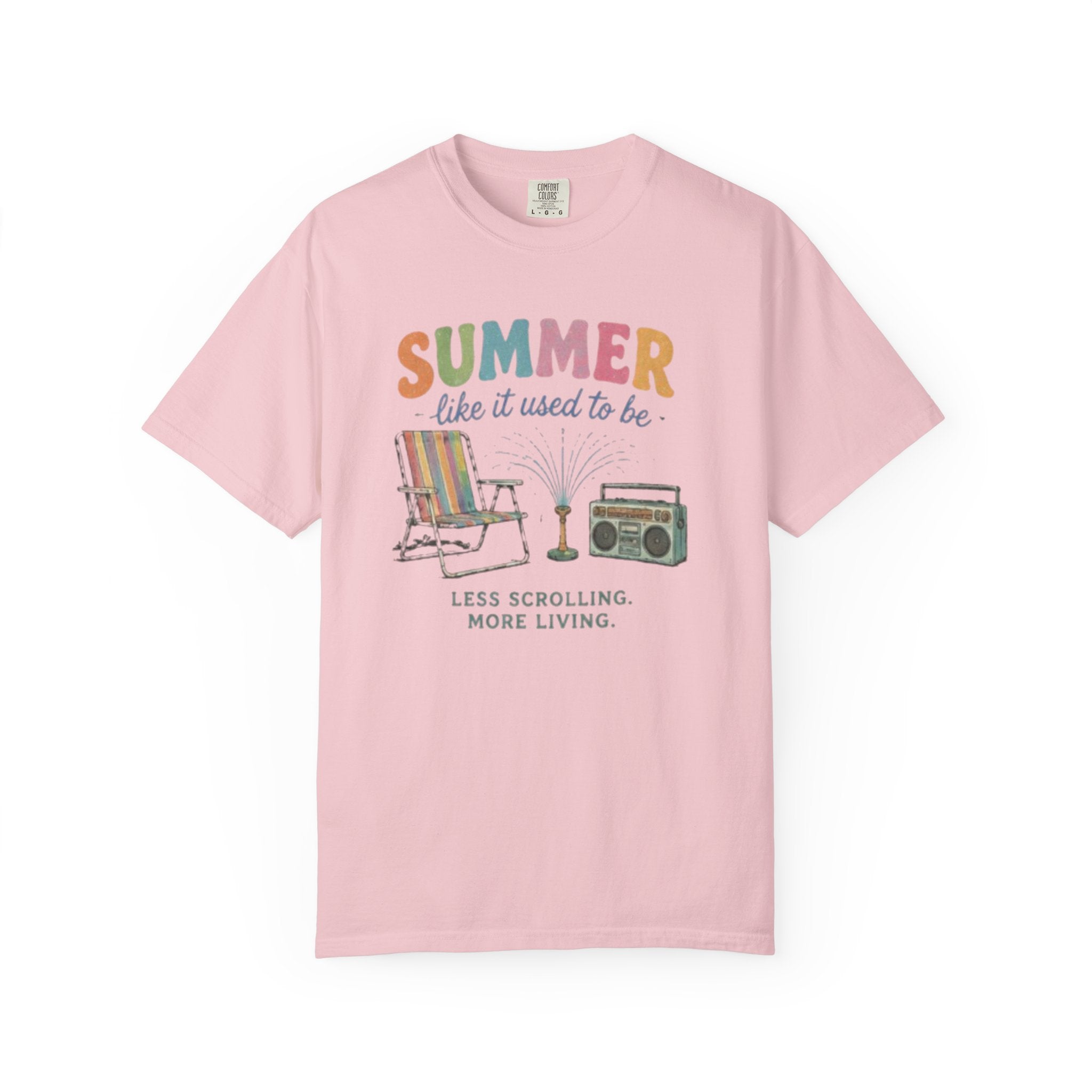 Nostalgic Summer Comfort Colors Shirt | Retro Lawn Chair Boombox Tee | Digital Detox Graphic T-Shirt | Trendy Vintage Aesthetic Clothes