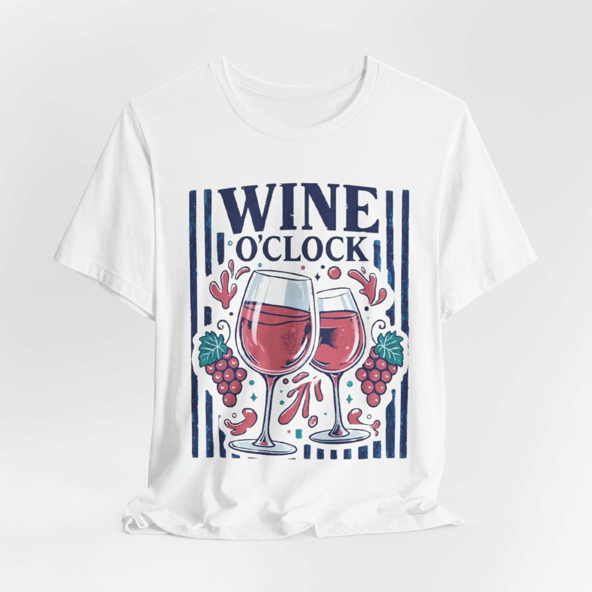 Wine O'Clock T-Shirt | Wine Glasses, Grapes, Vintage Stripes