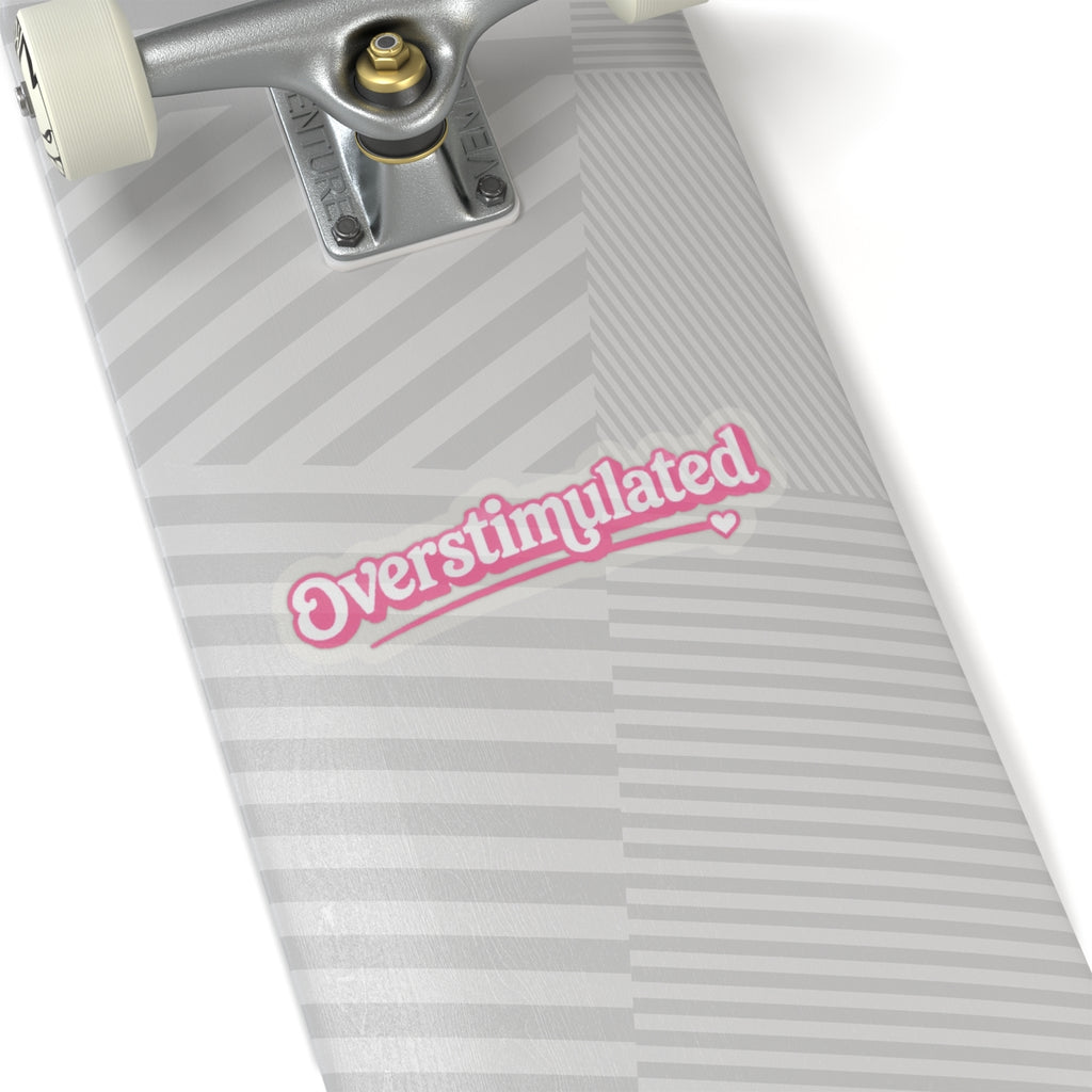 Overstimulated script sticker Kiss-Cut Sticker | pink retro cursive decal