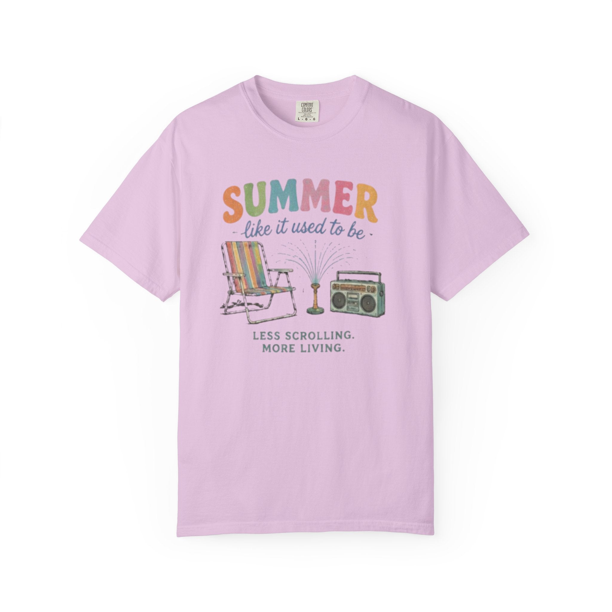 Nostalgic Summer Comfort Colors Shirt | Retro Lawn Chair Boombox Tee | Digital Detox Graphic T-Shirt | Trendy Vintage Aesthetic Clothes